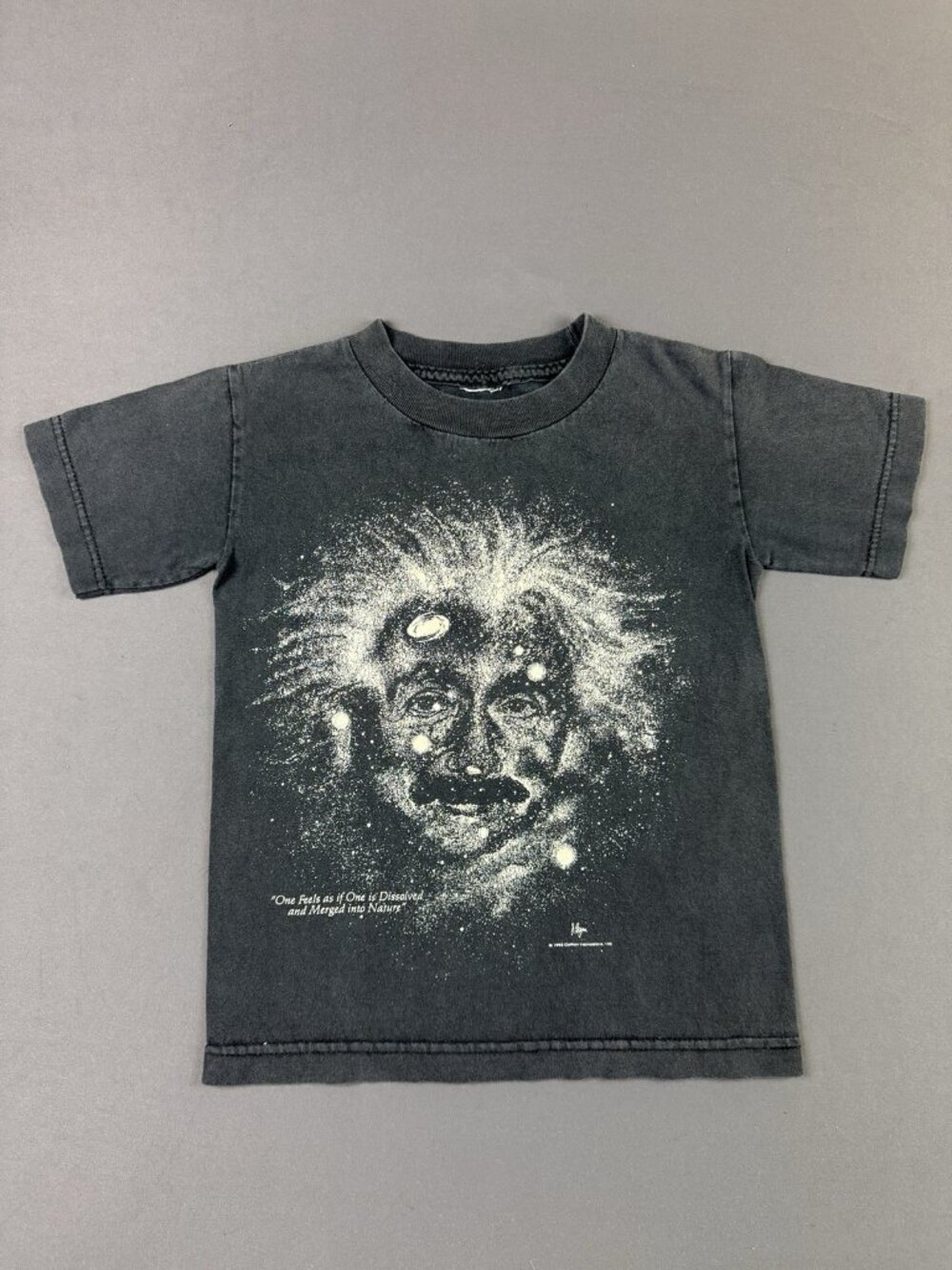 Rare Vintage 90s Albert Einstein Galaxy Space Stars Sun Fade Black Tee Art
